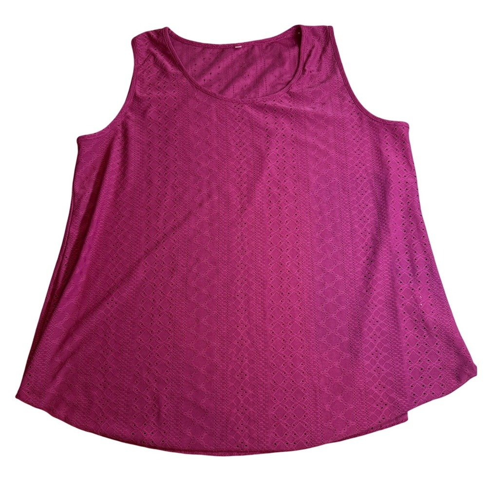 Magenta Pointelle Knit Sleeveless Scoop Neck Tank Top Flowy Dark Pink XL